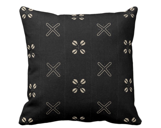 OUTDOOR Mud Cloth Printed Throw Pillow or Cover, Shell Black/Off-White 14, 16, 18, 20, 26" Sq Pillows/Covers, Mudcloth/Boho/X/Tribal/Design