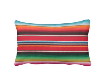 Printed Serape Stripe Throw Pillow or Cover, Blanket Print 12 x 20" Lumbar Pillows or Covers, Multi Colored Rainbow/Colorful/Stripes/Striped