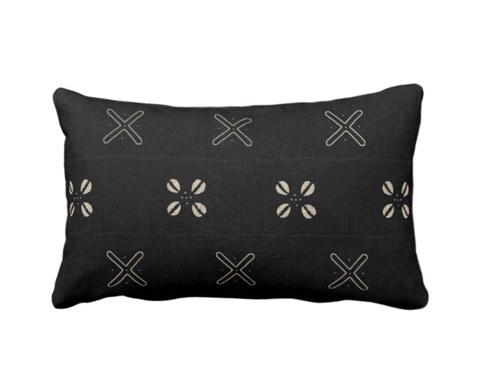 OUTDOOR Mud Cloth Printed Throw Pillow/Cover, Cowrie Shell Black/Off-White Print 14 x 20" Lumbar Pillows/Covers, Mudcloth/Tribal/Geometric/X