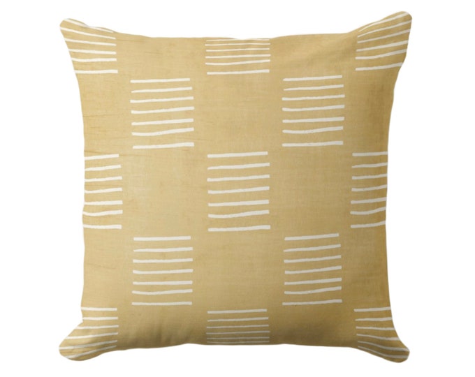 OUTDOOR Mud Cloth Lines Printed Throw Pillow or Cover, Mustard/White 16, 18, 20, 26" Sq Pillows/Covers, Mudcloth/Boho/Geometric/African