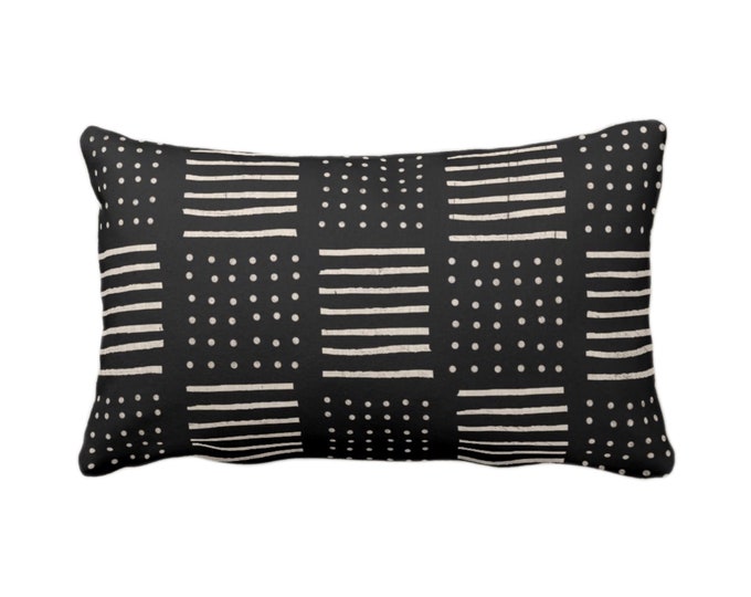 Mud Cloth Printed Pillow or Cover, Black/Off-White 12 x 20" Lumbar Throw Pillows or Covers Mudcloth Dots/Lines Boho/Tribal/African