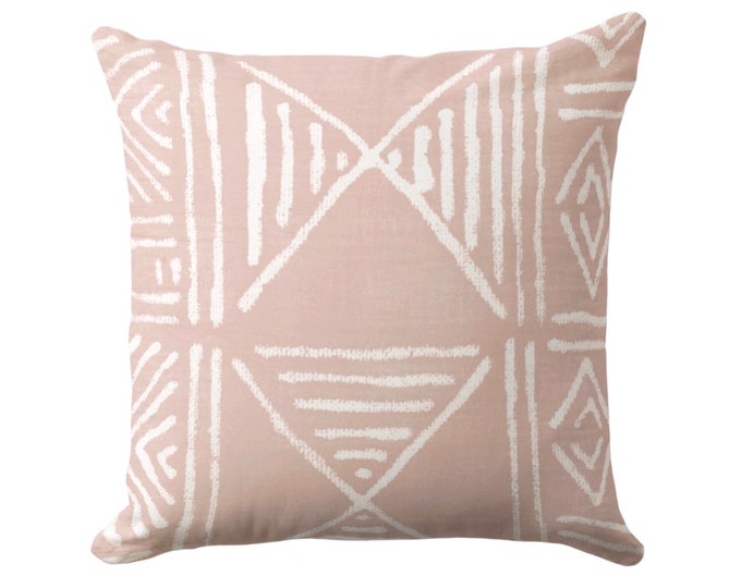 Mud Cloth Printed Throw Pillow or Cover, Faded Pink 18 or 22" Sq Pillows/Covers, Mudcloth/Boho/Geometric/African/Tribal/Geo Print