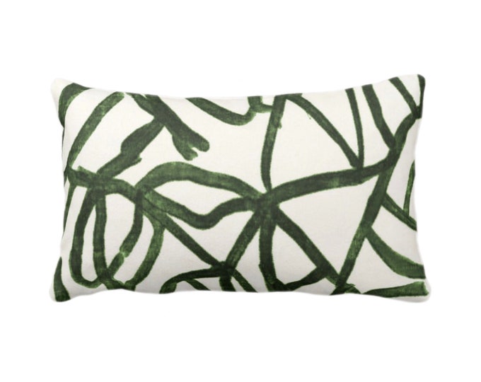 Abstract Print Throw Pillow or Cover, Kale/Off-White 12 x 20" Lumbar Pillows/Covers, Painted Dark Green Abstract/Geometric/Geo/Modern/Lines