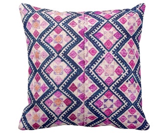 Chinese Wedding Blanket PRINTED Throw Pillow or Cover, Navy/Pink/Purple 18 or 22" Sq Pillows or Covers Vintage Embroidery Print