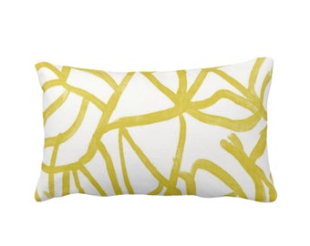 OUTDOOR Abstract Throw Pillow or Cover, White/Yellow 14 x 20" Lumbar Pillows/Covers Print Painted Bright Citron Abstract Geometric/Geo/Lines