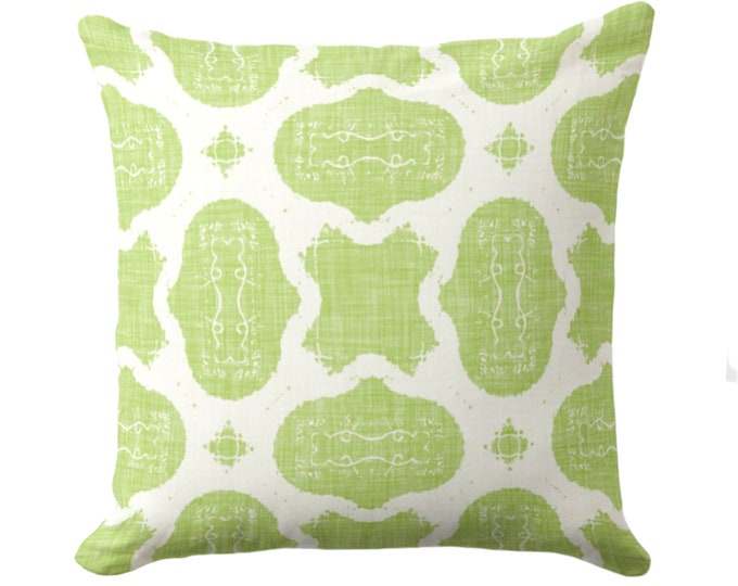 Inez Print Throw Pillow or Cover Bright Green/White 18, 22 or 26" Sq Pillows/Covers, Lime Medallion/Organic/Abstract/Ikat Pattern/Design