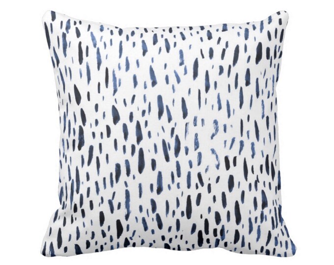 Hand-Painted Dashes Throw Pillow or Cover, Navy/White 16, 18, 20, 22 or 26" Sq Pillows or Covers Blue Dot/Dots/Speckled/Splatter Print