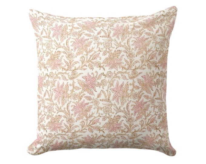 Claire Floral Throw Pillow Cover, Pink/Beige/Cream 16, 18, 20, 22, 26" Sq Covers, Blush/Rose Block Print/Blockprint/Farmhouse/Vintage Print