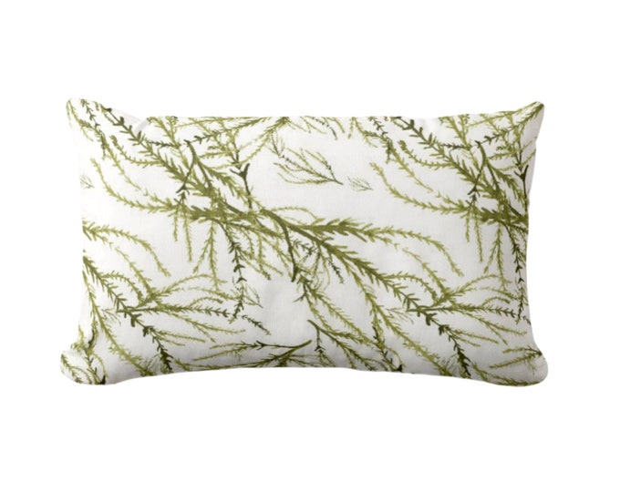 OUTDOOR Watercolor Branches Throw Pillow or Cover, Kale/White Print 14 x 20" Lumbar Pillows/Covers, Green Leaves/Botanical/Floral Pattern