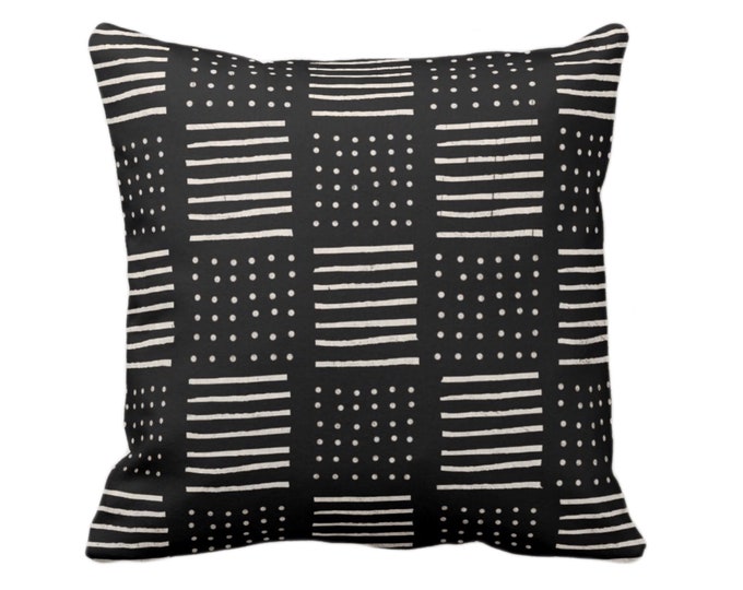 OUTDOOR Mud Cloth Printed Throw Pillow or Cover, Lines/Dots Black/Off-White 16, 18, 20, 26" Sq Pillows/Covers, Mudcloth/Geo/Boho/Tribal