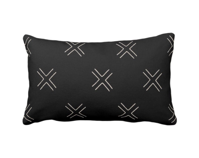 Mud Cloth Printed Throw Pillow or Cover, Double X Black/Off-White Arrows Print 12 x 20" Lumbar Pillows/Covers, Mudcloth/Tribal/Geometric/Geo