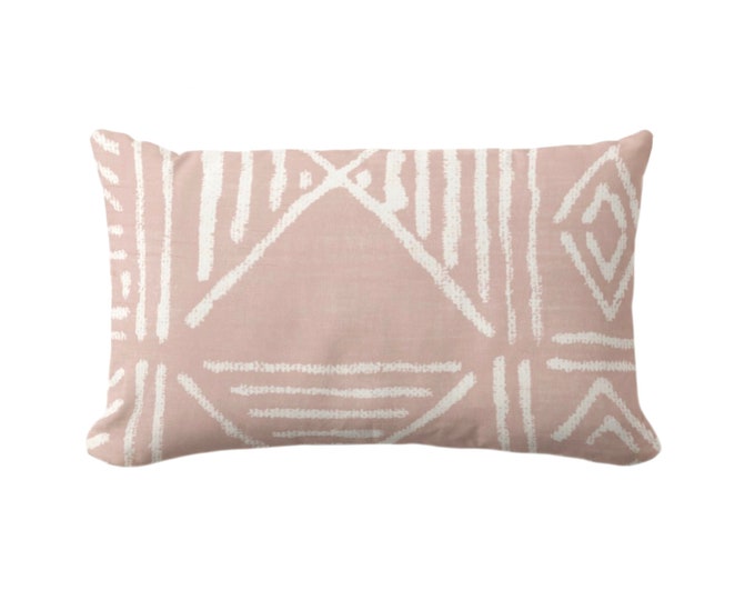 Mud Cloth Printed Throw Pillow or Cover, Faded Pink 12 x 20" Lumbar Pillows/Covers Mudcloth/Boho/Tribal/Geometric/Geo/African Print/Pattern