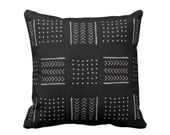 Mud Cloth Printed Throw Pillow Cover, Arrows/Dots Black/Off-White 18 or 22" Sq Pillows/Covers Mudcloth/Boho/Cross/Tribal/Print