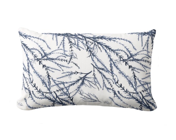 OUTDOOR Watercolor Branches Throw Pillow or Cover, Navy Blue/White Print 14 x 20" Lumbar Pillows/Covers, Modern/Botanical/Organic Pattern