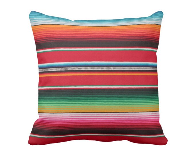 Serape Stripe Throw Pillow or Cover, Printed Mexican Blanket/Rug 18 or 22" Sq Pillows or Covers, Rainbow/Colorful/Stripes/Striped