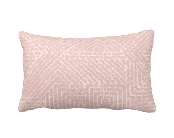 OUTDOOR Tribal Geo Throw Pillow or Cover, Dusty Rose 14 x 20" Lumbar Pillows/Covers, Blush Pink Geometric/Batik/Geo/Diamond Pattern/Print