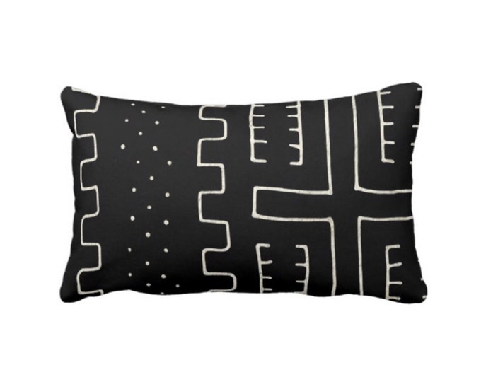 OUTDOOR Mud Cloth Printed Throw Pillow or Cover, Black & Off-White 14 x 20" Lumbar Pillows/Covers, Mudcloth/Boho/Tribal/Geometric/Geo/Lines