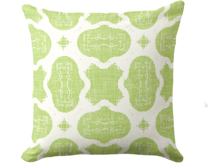 OUTDOOR Inez Print Throw Pillow/Cover, Bright Green/White 16, 18, 20, 26" Sq Pillows/Covers Lime Medallion/Organic/Ikat/Abstract Pattern