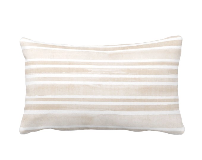 OUTDOOR Watercolor Stripe Throw Pillow or Cover, Sand/White 14 x 21" Lumbar Pillows/Covers, Beige/Flax Stripes/Lines/Hand-Painted Print
