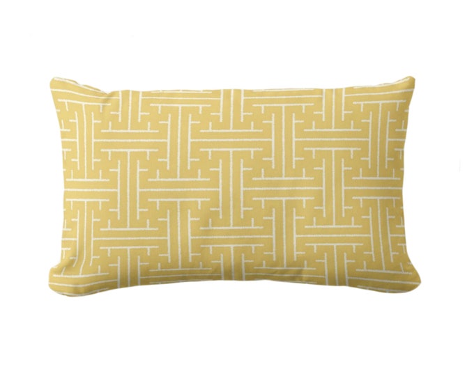 Palm Beach Crosshatch Throw Pillow or Cover 12 x 20" Lumbar Pillows/Covers, Bright Yellow Modern/Geometric/Beach/Coastal Print/Pattern