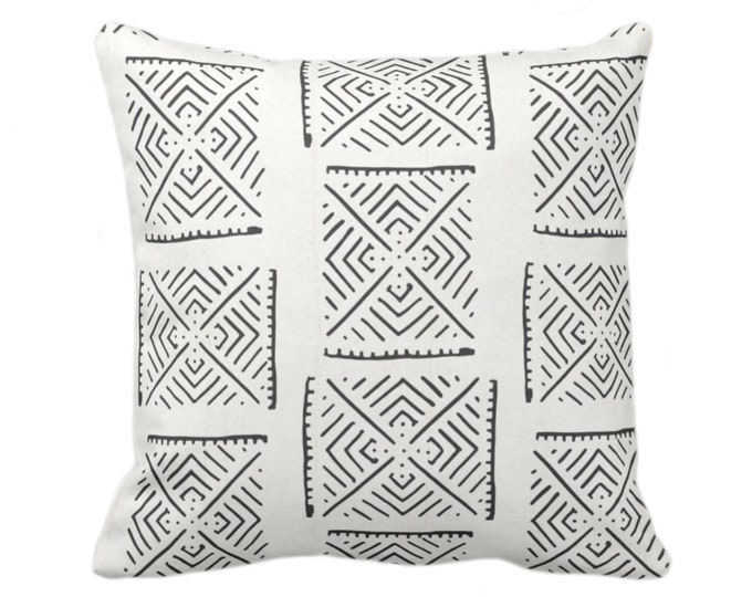 Mud Cloth Printed Throw Pillow/Cover, Diamond Geo Off-White/Black 18 or 22" Sq Pillows/Covers Mudcloth/Boho/X/Cross/Tribal Print