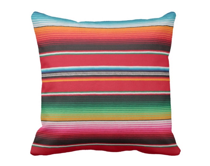 OUTDOOR Serape Stripe Throw Pillow/Cover, Printed Mexican Blanket/Rug 14, 16, 18, 20, 26" Sq Pillows/Covers Rainbow/Colorful/Stripes/Striped