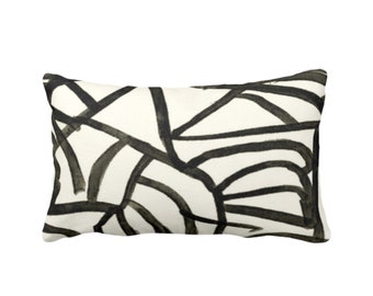 Abstract Print Throw Pillow or Cover, Ivory/Charcoal 12 x 20" Lumbar Pillows or Covers Painted Dark Gray Abstract/Geometric/Geo/Modern/Lines