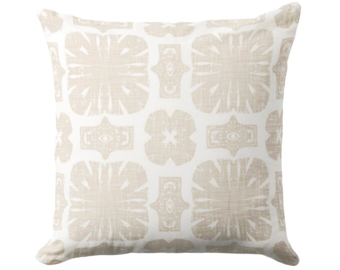 Weaver Floral Throw Pillow or Cover Beige/White 18, 22 or 26" Sq Pillows or Covers, Neutral Medallion/Geometric/Star/Preppy Print/Pattern