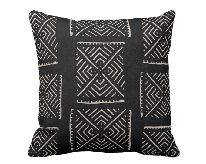 Mud Cloth Printed Throw Pillow Cover, Diamond Geo Black/Off-White 18 or 22" Sq Pillows/Covers, Mudcloth/Boho/Cross/Tribal Print