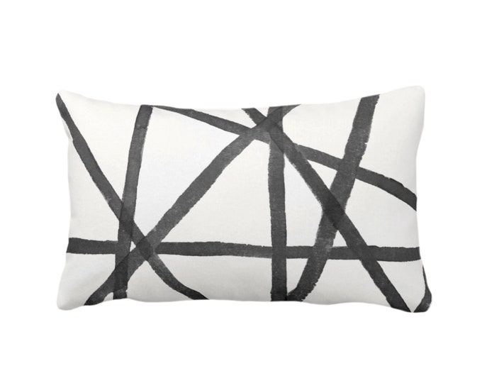 OUTDOOR Hand-Painted Lines Print Throw Pillow or Cover, Charcoal/White 14 x 20" Lumbar Pillows/Covers Gray/Black Modern/Abstract/Channels