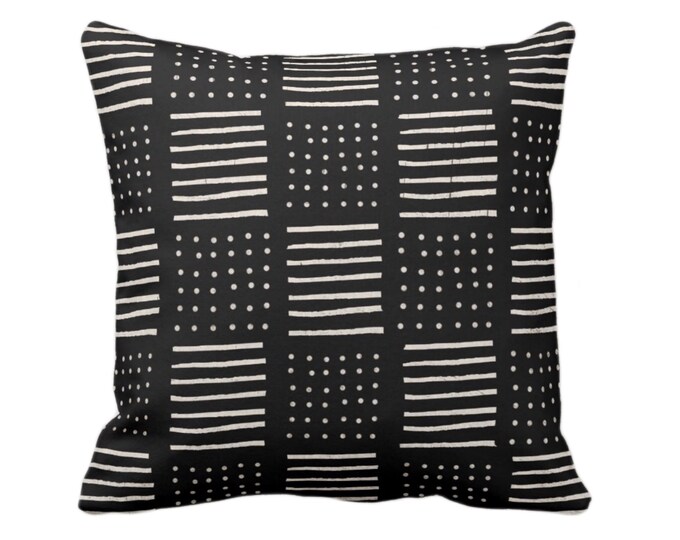 Mud Cloth Printed Throw Pillow or Cover, Lines/Dots Black/Off-White 18 or 22" Sq Pillows or Covers, Mudcloth/Geo/Boho/Tribal