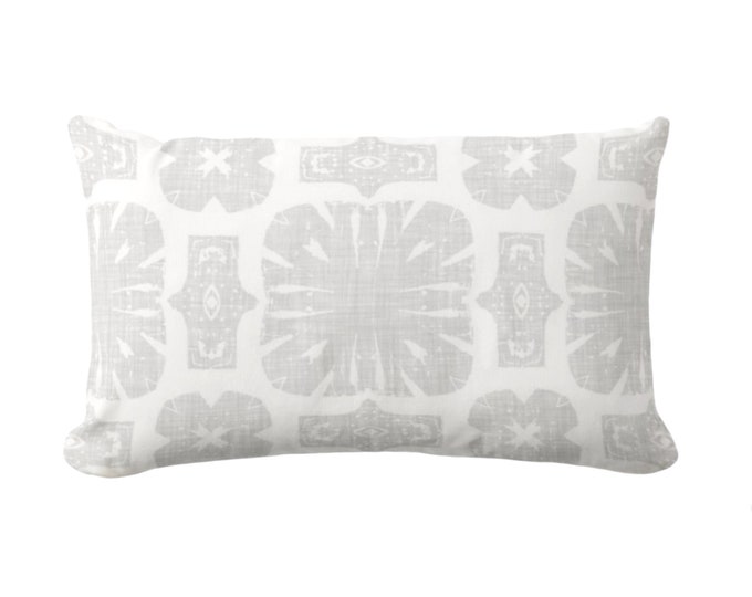 Weaver Floral Throw Pillow or Cover, Light Gray & White, 12 x 20" Lumbar Pillows or Covers, Grey Medallion/Geometric/Star/Block/Preppy Print