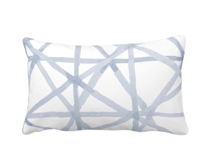 OUTDOOR Painted Lines Throw Pillow or Cover, White/Chambray 14 x 20" Lumbar Pillows/Covers Print, Light Blue Abstract Geometric/Geo/Lines