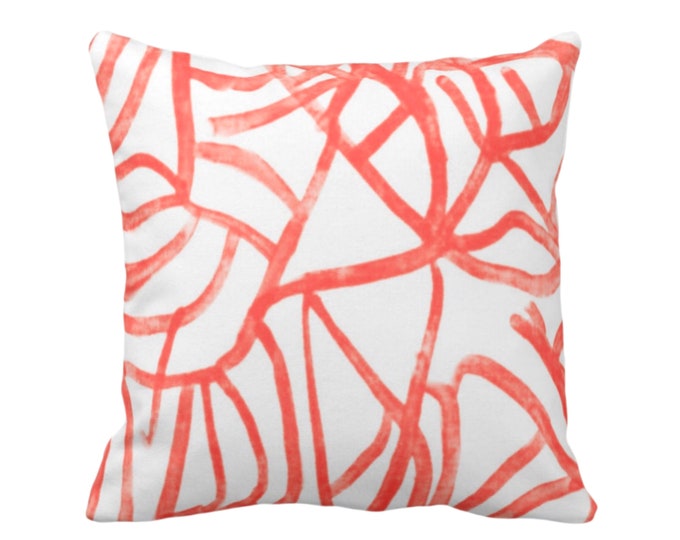 OUTDOOR Abstract Throw Pillow or Cover, White/Coral 14, 16, 18, 20, 26" Sq Pillows/Covers, Salmon/Red Painted Modern/Lines/Geometric Print