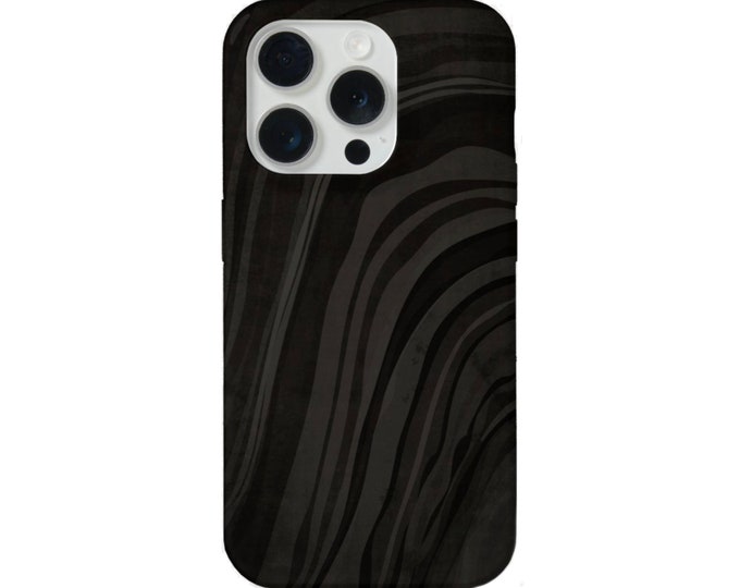 Black Abstract iPhone 15, 14, 13, 12, 11, XS, XR, X Pro/Max/P/Plus MAGSAFE, Snap Case or Tough Protective Cover, Minimal/Modern/Marble Print