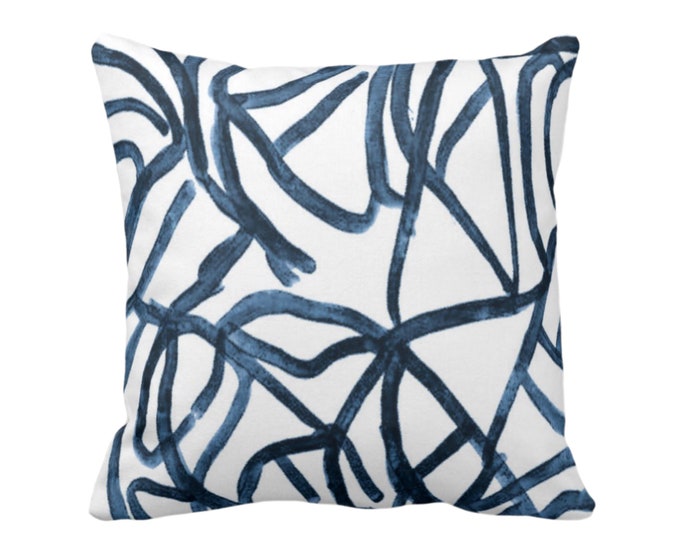 Abstract Throw Pillow or Cover, White/Slate Blue 16, 18, 20, 22 or 26" Sq Pillows/Covers Indigo/Navy Painted Modern/Geometric/Lines Print