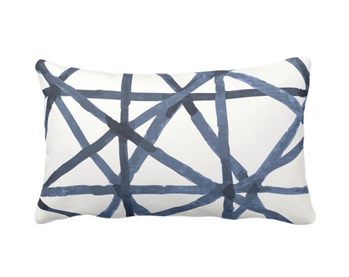 OUTDOOR Painted Lines Throw Pillow or Cover, White/Navy 14 x 20" Lumbar Pillows/Covers Print, Dark Blue Abstract Geometric/Geo/Lines