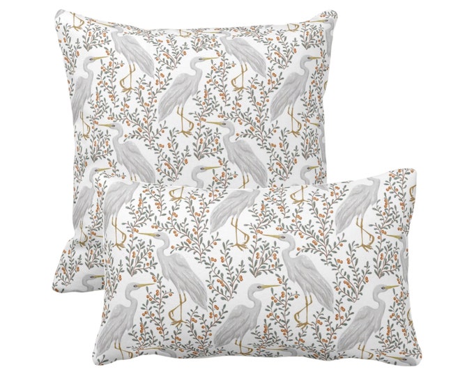 OUTDOOR White Cranes Throw Pillow or Cover 14x20, 16, 18, 20, 26" Sq/Lumbar Pillows/Covers Multicolored Bird/Toile/Nature/Botanical/ Print