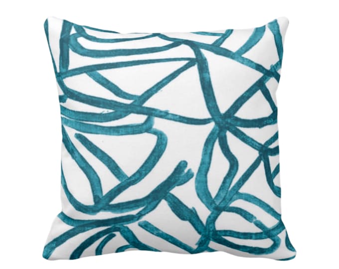 OUTDOOR Abstract Throw Pillow or Cover, White/Teal 16, 18, 20, 26" Sq Pillows/Covers, Blue/Green Painted Modern/Lines/Geometric Print