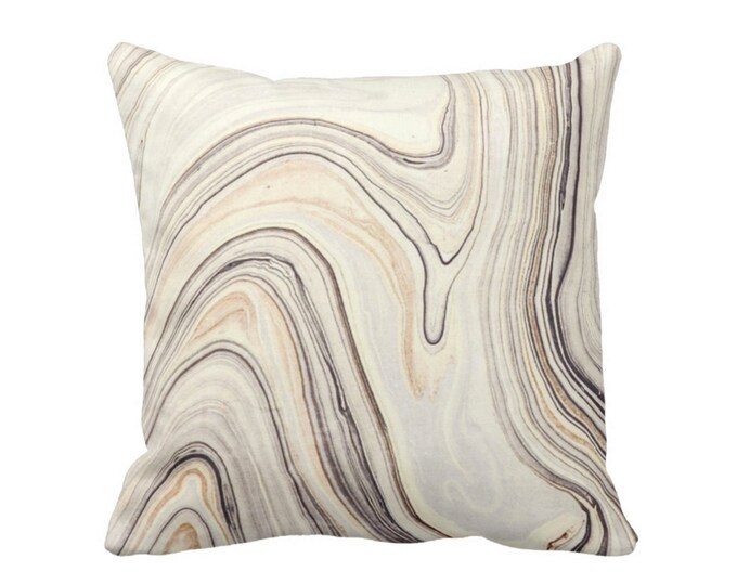 OUTDOOR Marble Print Throw Pillow or Cover, Taupe/Beige 14, 16, 18, 20, 26" Sq Pillows/Covers, Gray/Off-White Marbled/Abstract/Modern/Lines