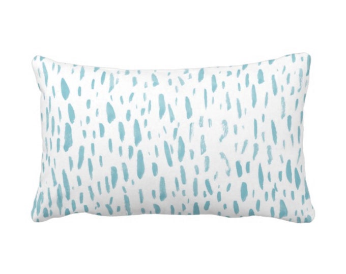 Hand-Painted Dashes Throw Pillow or Cover, Turquoise/White 12 x 20" Lumbar Pillows/Covers, Blue/Green Modern Abstract Paint Print