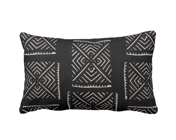 OUTDOOR Mud Cloth Printed Throw Pillow or Cover Diamond Geo Black/Off-White Print 14 x 20" Lumbar Pillows/Covers Mudcloth/Tribal/Geometric/X