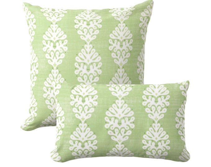 OUTDOOR Ada Throw Pillow or Cover, Spring Green/White Square or Lumbar Pillows/Covers Floral/Blockprint/Block/Medallion Coastal Print/Design