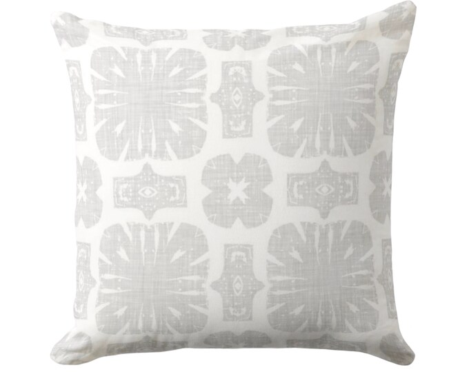 OUTDOOR Weaver Floral Throw Pillow Cover, Light Gray/White 16, 18, 20, 26" Sq Pillows/Covers, Grey Geometric/Medallion/Preppy Print/Pattern