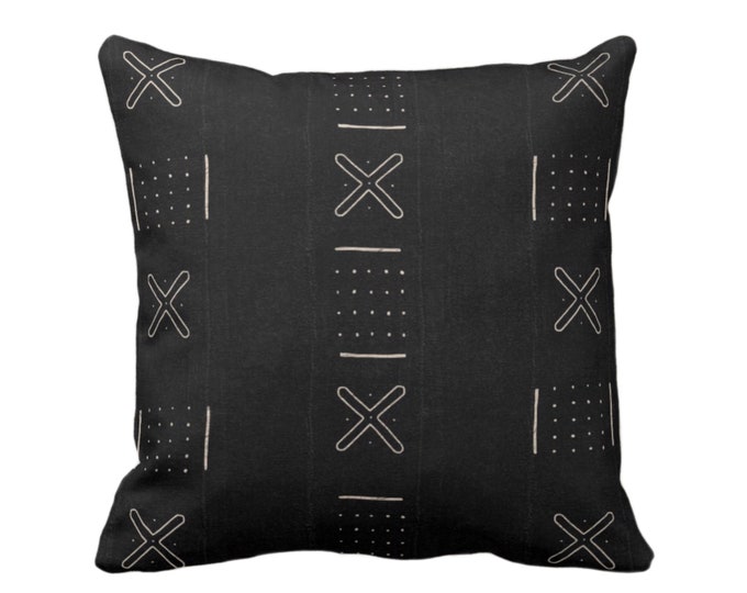 OUTDOOR Mud Cloth Printed Throw Pillow Cover, X Outline & Dots Black/Off-White 14, 16, 18, 20, 26" Sq Covers, Mudcloth/Boho/Tribal/Print