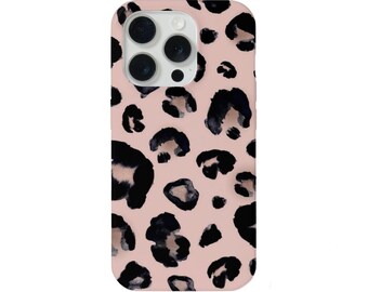 Watercolor Leopard iPhone 14, 13, 12, 11, XS, XR Pro/Max/Plus/P MAGSAFE, Snap Case or Tough Protective Cover Blush Pink Animal Print/Pattern