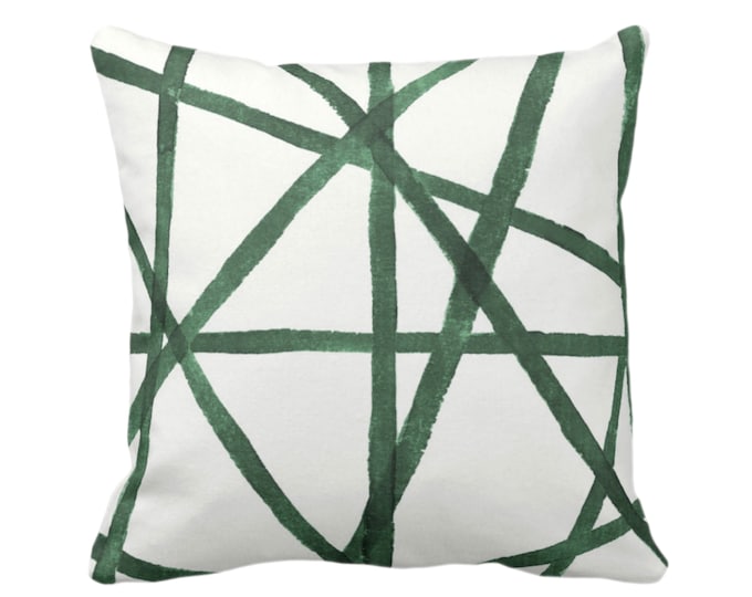 Hand Painted Lines Print Throw Pillow or Cover, Kale & White 16, 18, 20, 22, 26" Sq Pillows/Covers, Green Modern/Abstract/Channels/Stripes