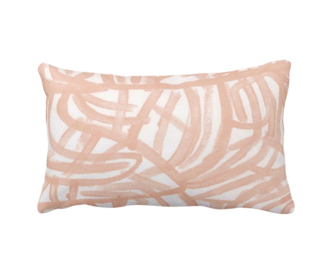 Avant Print Throw Pillow or Cover, Peach Fuzz/White 12 x 20" Lumbar Pillows/Covers Painted, Coral Abstract/Geometric/Modern/Lines/Geo Paint