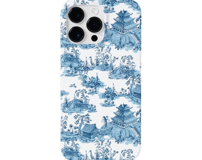 Chinoiserie Toile iPhone 15, 14, 13, 12, 11 Pro/Max/Mini/Plus MAGSAFE, Snap Case, Tough Protective Cover, Blue/White Pagoda/Willow Pattern