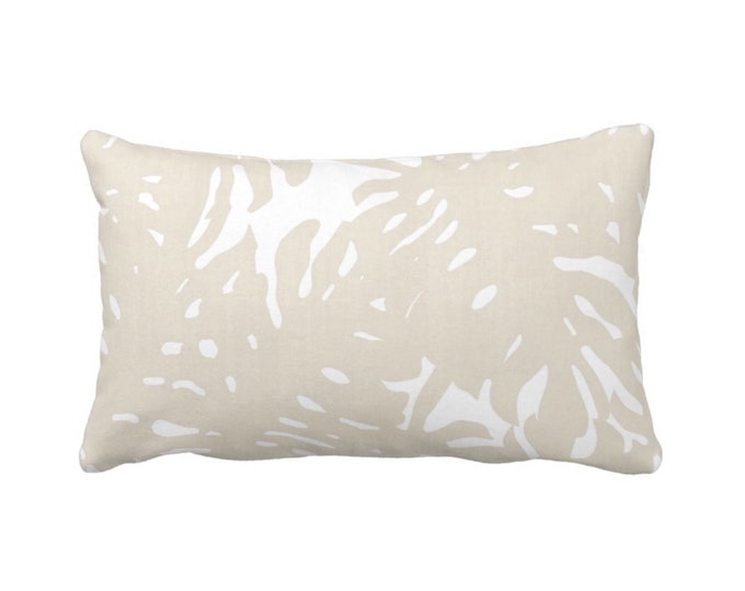 OUTDOOR Palm Silhouette Throw Pillow or Cover Sand/White Print 14 x 20" Lumbar Pillows/Covers, Beige Tropical/Modern/Leaves Pattern